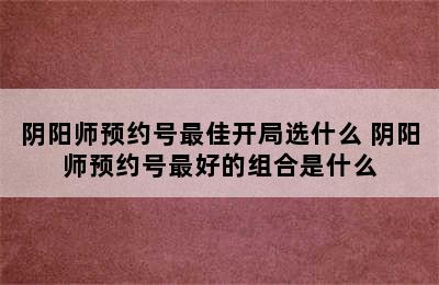 阴阳师预约号最佳开局选什么 阴阳师预约号最好的组合是什么